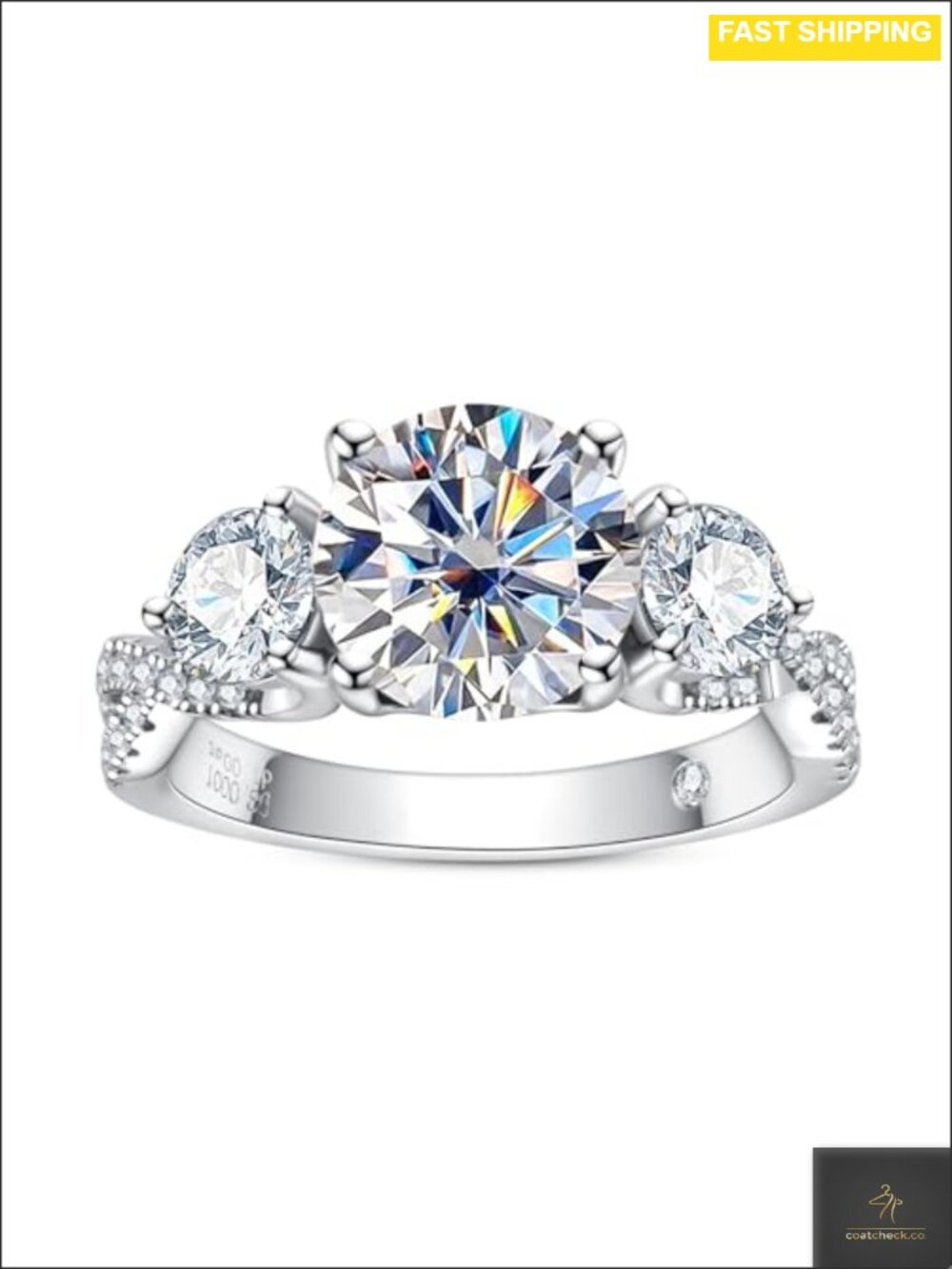 Moissanite 3 Stone Engagement Ring 925 Sterling Silver 14K Gold Plated